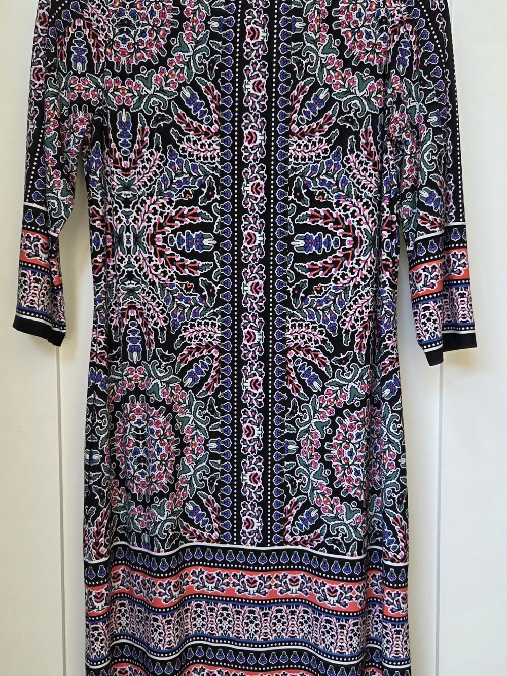 Printed Black Midi Dress with Pink & Blue Floral Pattern